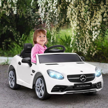 Mercedes Benz SLC 300 Licensed 12V Kids Electric Ride On Car with Remote, Music & Suspension - White