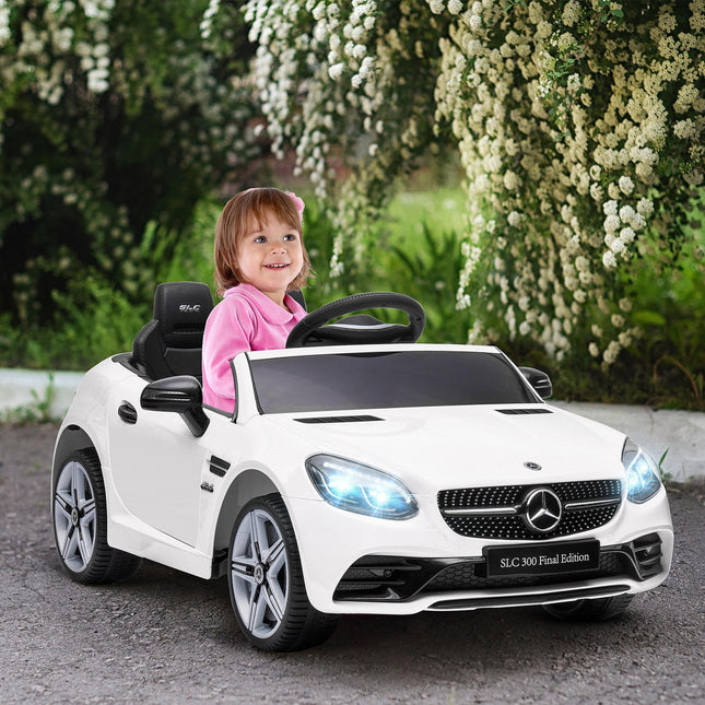 Mercedes Benz SLC 300 Licensed 12V Kids Electric Ride On Car with Remote, Music & Suspension - White