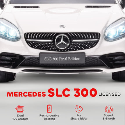 Mercedes Benz SLC 300 Licensed 12V Kids Electric Ride On Car with Remote, Music & Suspension - White