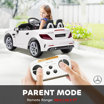 Mercedes Benz SLC 300 Licensed 12V Kids Electric Ride On Car with Remote, Music & Suspension - White