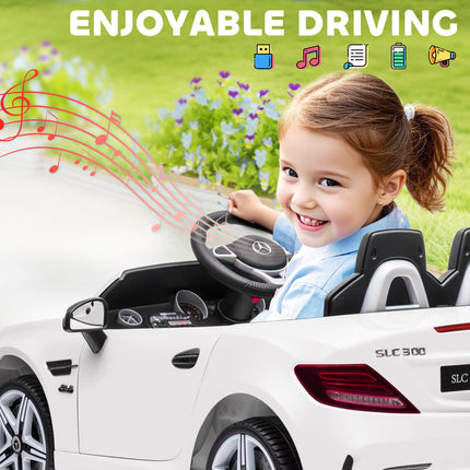 Mercedes Benz SLC 300 Licensed 12V Kids Electric Ride On Car with Remote, Music & Suspension - White