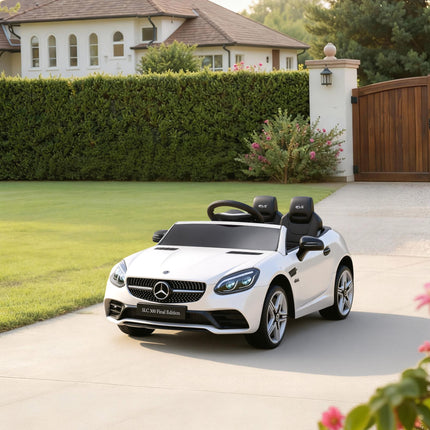 Mercedes Benz SLC 300 Licensed 12V Kids Electric Ride On Car with Remote, Music & Suspension - White