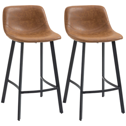 Industrial Upholstered Bar Stools Set of 2 with Backrest - Brown