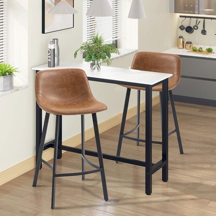 Industrial Upholstered Bar Stools Set of 2 with Backrest - Brown