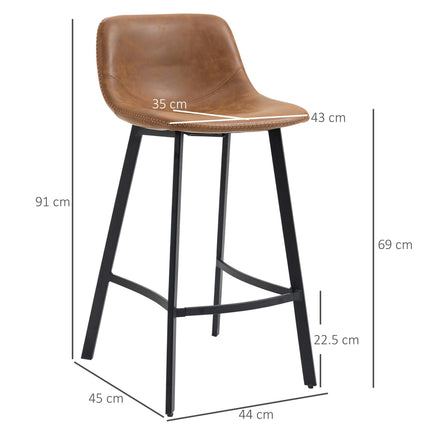 Industrial Upholstered Bar Stools Set of 2 with Backrest - Brown
