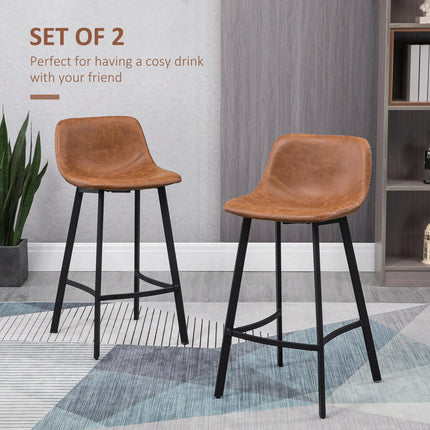 Industrial Upholstered Bar Stools Set of 2 with Backrest - Brown