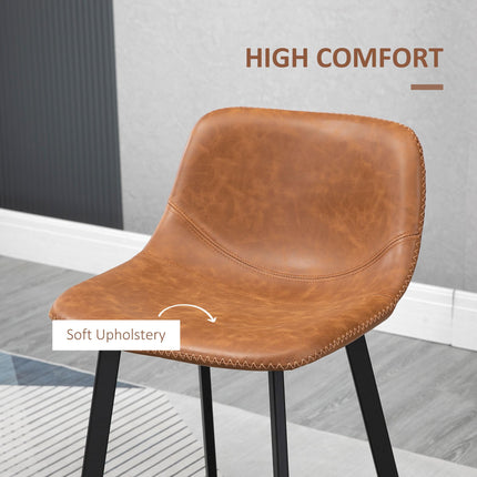 Industrial Upholstered Bar Stools Set of 2 with Backrest - Brown