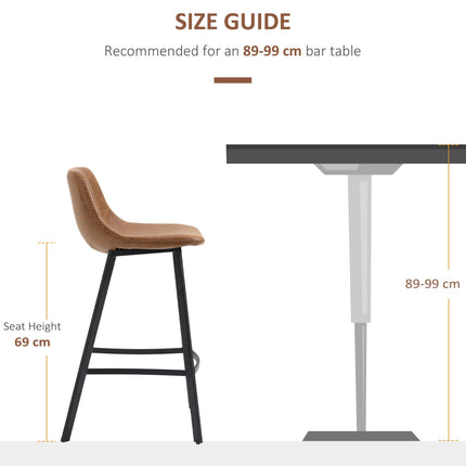 Industrial Upholstered Bar Stools Set of 2 with Backrest - Brown