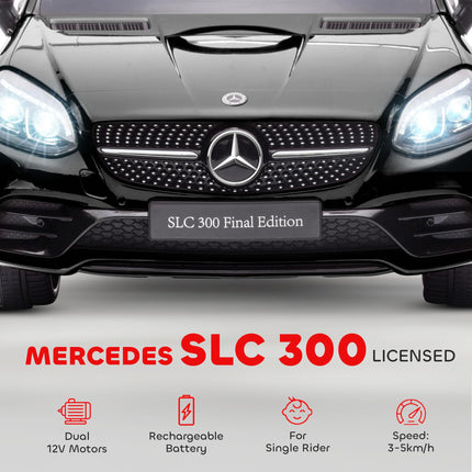 Mercedes Benz SLC 300 Licensed 12V Kids Electric Ride On Car with Remote, Music, Suspension - Black