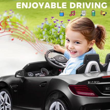 Mercedes Benz SLC 300 Licensed 12V Kids Electric Ride On Car with Remote, Music, Suspension - Black