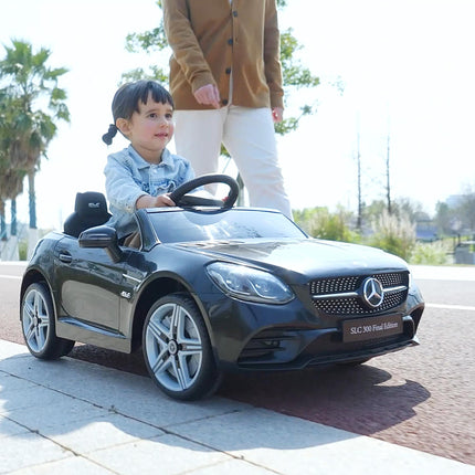 Mercedes Benz SLC 300 Licensed 12V Kids Electric Ride On Car with Remote, Music, Suspension - Black