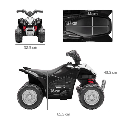 Honda Licensed 6V Kids Electric Quad Bike ATV with LED Light and Horn for 1.5-3 Years - Black