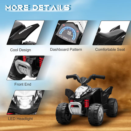 Honda Licensed 6V Kids Electric Quad Bike ATV with LED Light and Horn for 1.5-3 Years - Black