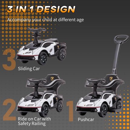 Essenza SCV12 2-in-1 Baby Push Along Ride On Sliding Car with Horn & Engine Sound - White
