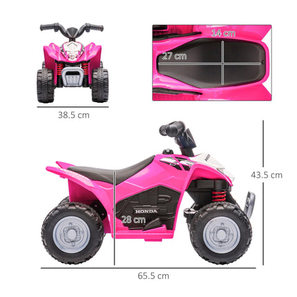 Honda Licensed 6V Electric Kids Quad Bike ATV with LED Light and Horn for 1.5-3 Years - Pink