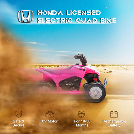 Honda Licensed 6V Electric Kids Quad Bike ATV with LED Light and Horn for 1.5-3 Years - Pink