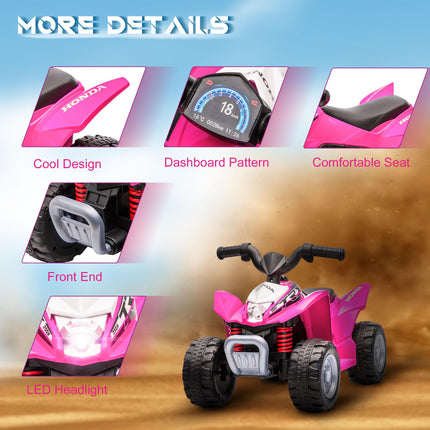 Honda Licensed 6V Electric Kids Quad Bike ATV with LED Light and Horn for 1.5-3 Years - Pink