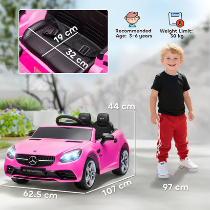 Mercedes Benz SLC 300 Licensed 12V Kids Electric Ride On Car with Remote, Music & Suspension - Pink