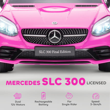 Mercedes Benz SLC 300 Licensed 12V Kids Electric Ride On Car with Remote, Music & Suspension - Pink