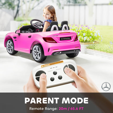 Mercedes Benz SLC 300 Licensed 12V Kids Electric Ride On Car with Remote, Music & Suspension - Pink