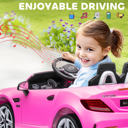 Mercedes Benz SLC 300 Licensed 12V Kids Electric Ride On Car with Remote, Music & Suspension - Pink