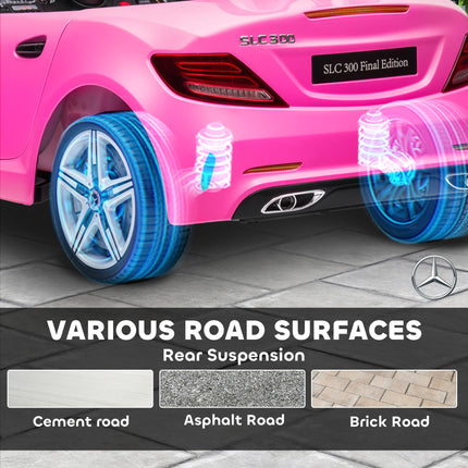 Mercedes Benz SLC 300 Licensed 12V Kids Electric Ride On Car with Remote, Music & Suspension - Pink