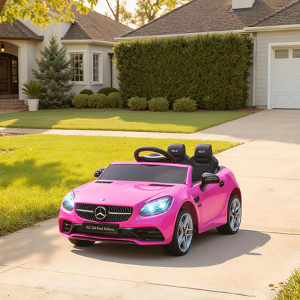 Mercedes Benz SLC 300 Licensed 12V Kids Electric Ride On Car with Remote, Music & Suspension - Pink