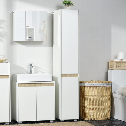 Modern Tall Bathroom Storage Cabinet with Adjustable Shelves - White