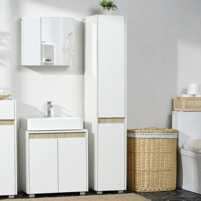 Modern Tall Bathroom Storage Cabinet with Adjustable Shelves - White