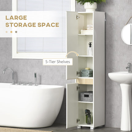 Modern Tall Bathroom Storage Cabinet with Adjustable Shelves - White