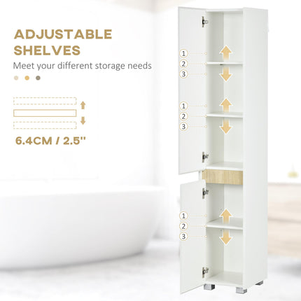 Modern Tall Bathroom Storage Cabinet with Adjustable Shelves - White