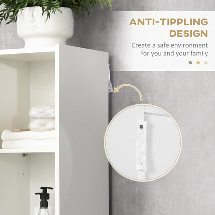 Modern Tall Bathroom Storage Cabinet with Adjustable Shelves - White