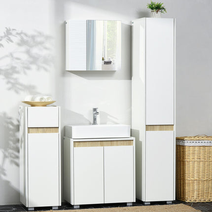 Modern Tall Bathroom Storage Cabinet with Adjustable Shelves - White