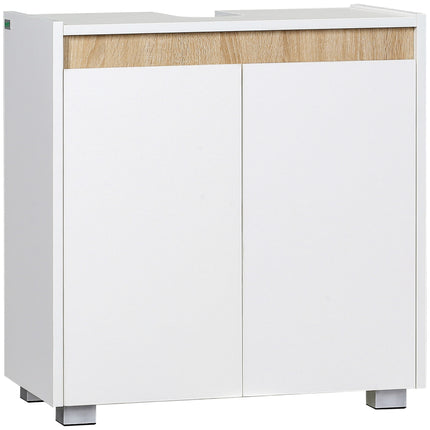 Modern Under Sink Bathroom Storage Cabinet with Double Doors and U-Shaped Cut-Out - White