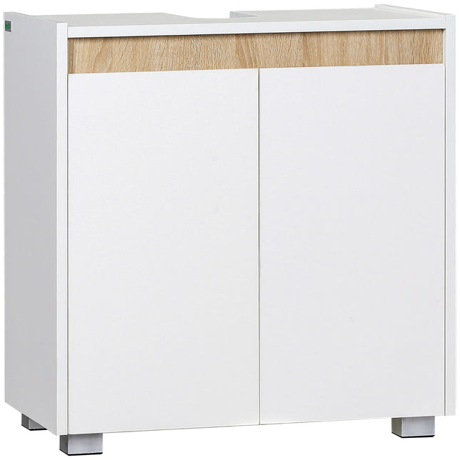 Modern Under Sink Bathroom Storage Cabinet with Double Doors and U-Shaped Cut-Out - White