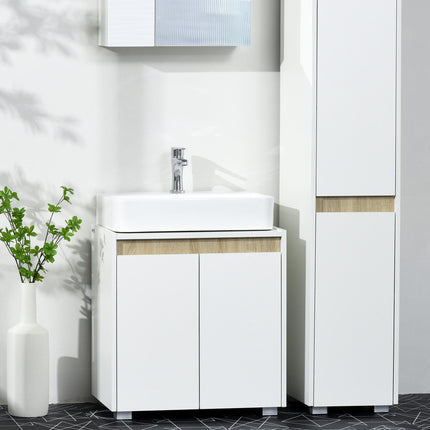 Modern Under Sink Bathroom Storage Cabinet with Double Doors and U-Shaped Cut-Out - White