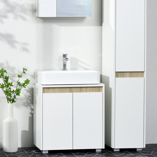 Modern Under Sink Bathroom Storage Cabinet with Double Doors and U-Shaped Cut-Out - White