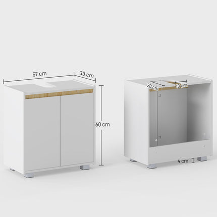 Modern Under Sink Bathroom Storage Cabinet with Double Doors and U-Shaped Cut-Out - White
