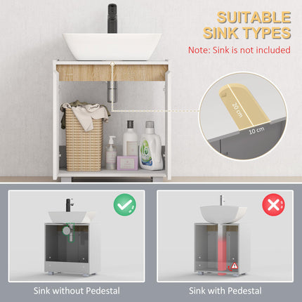 Modern Under Sink Bathroom Storage Cabinet with Double Doors and U-Shaped Cut-Out - White