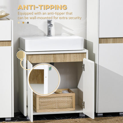 Modern Under Sink Bathroom Storage Cabinet with Double Doors and U-Shaped Cut-Out - White