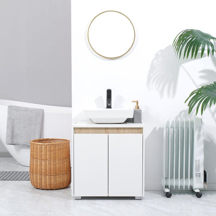 Modern Under Sink Bathroom Storage Cabinet with Double Doors and U-Shaped Cut-Out - White
