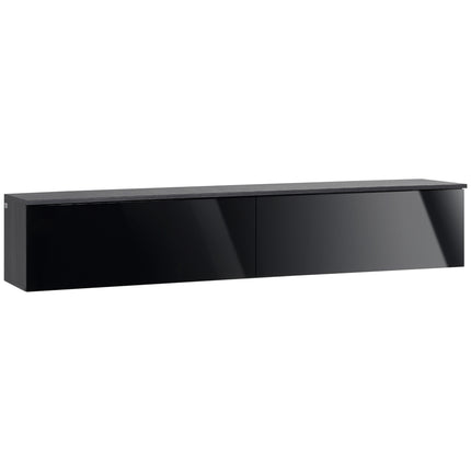 Floating TV Unit Stand for TVs up to 70" with High Gloss Doors and Storage Cupboards - Grey and Black