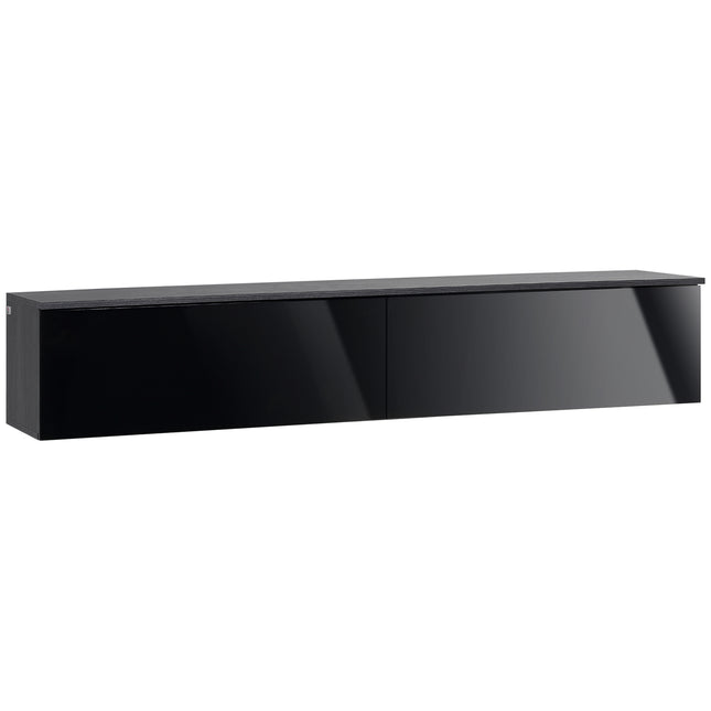 Floating TV Unit Stand for TVs up to 70" with High Gloss Doors and Storage Cupboards - Grey and Black