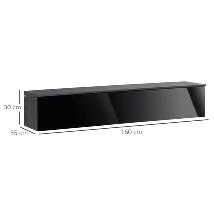Floating TV Unit Stand for TVs up to 70" with High Gloss Doors and Storage Cupboards - Grey and Black