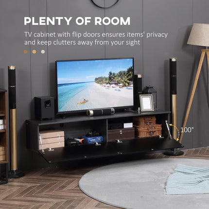 Floating TV Unit Stand for TVs up to 70" with High Gloss Doors and Storage Cupboards - Grey and Black