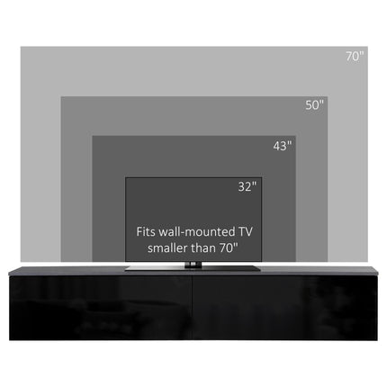 Floating TV Unit Stand for TVs up to 70" with High Gloss Doors and Storage Cupboards - Grey and Black