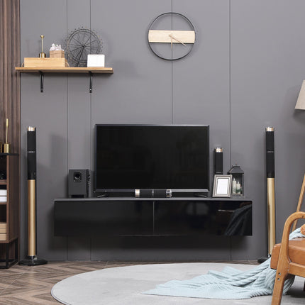 Floating TV Unit Stand for TVs up to 70" with High Gloss Doors and Storage Cupboards - Grey and Black