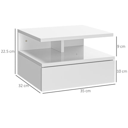 Set of 2 Floating High Gloss Bedside Tables with Storage - White