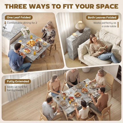 Folding Drop Leaf Dining Table with 2-Tier Shelves and Rolling Casters - Cement Grey