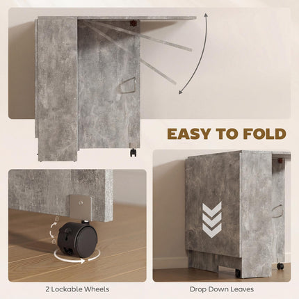 Folding Drop Leaf Dining Table with 2-Tier Shelves and Rolling Casters - Cement Grey